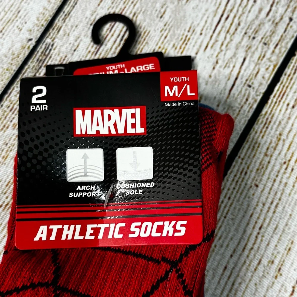 NWT Marvel Athletic Socks Spider Man 2 Pair Youth M/L